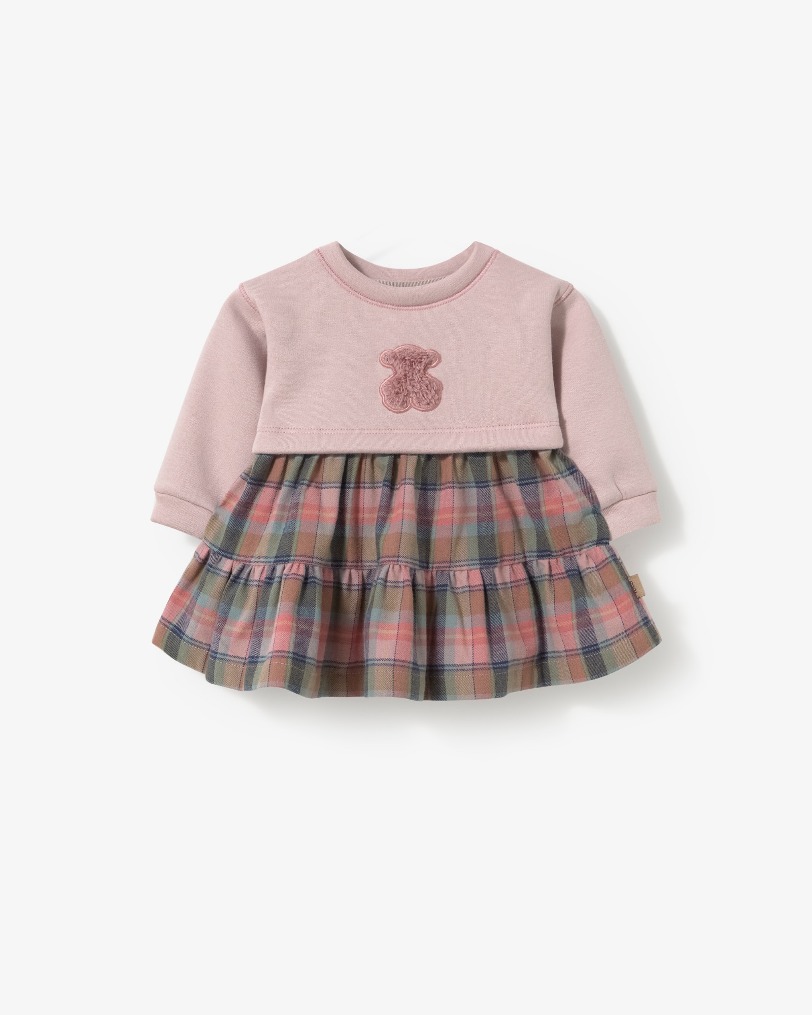 Imagem 0 de Vestido Infantil Combinado Às Riscas e Liso com Urso Abaixo Do Decote