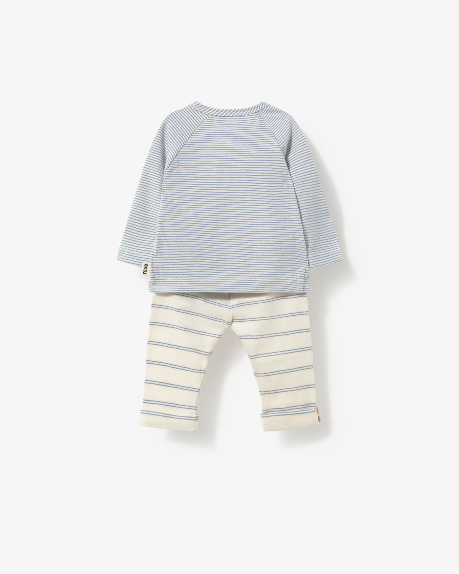 Conjunto para Bebé em Algodão Às Riscas com T-shirt Cruzada e Leggings Tous Azul-claro-2
