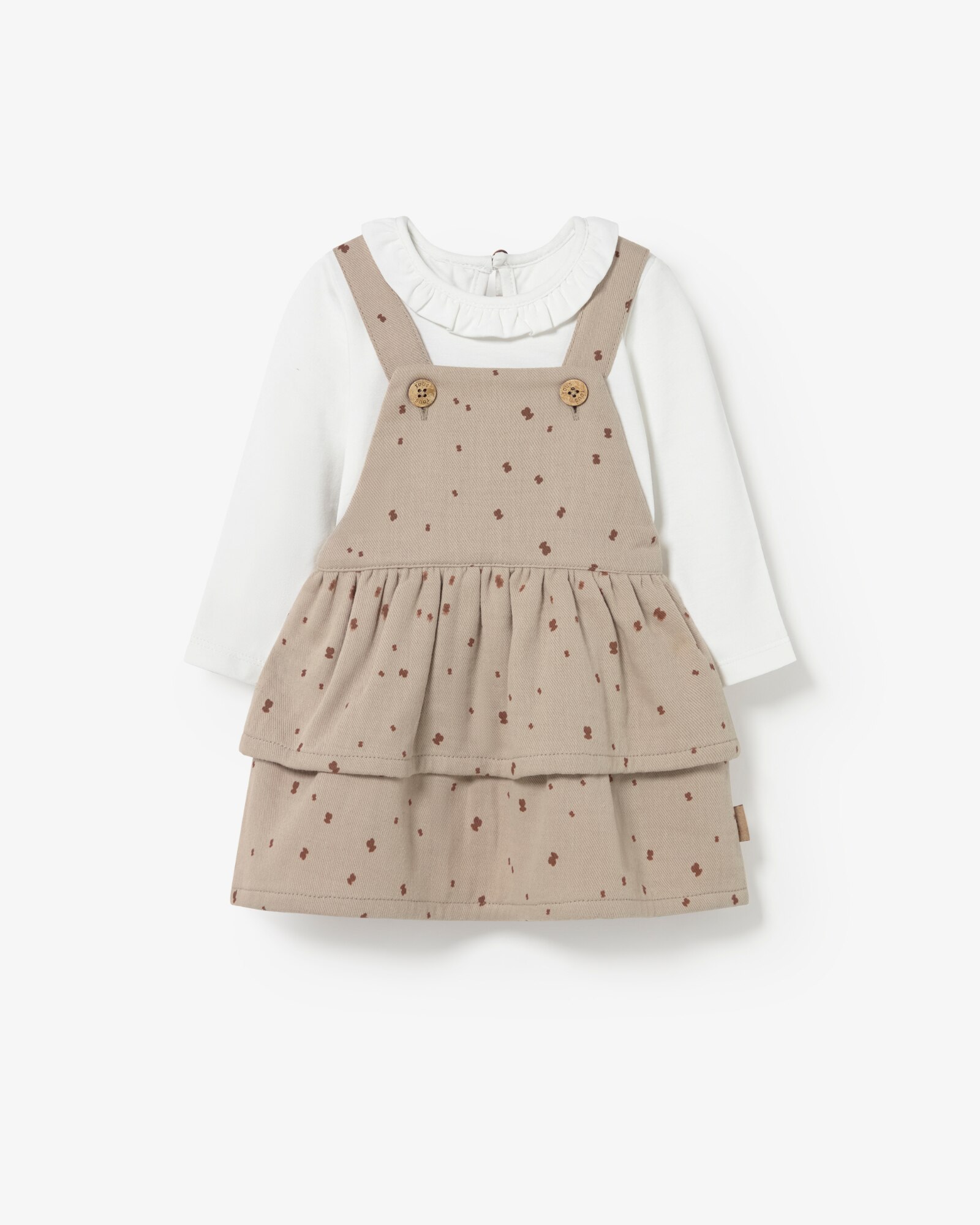 Imagem 0 de Conjunto Infantil com T-shirt e Jardineira com Folhos Estampado com Ursos