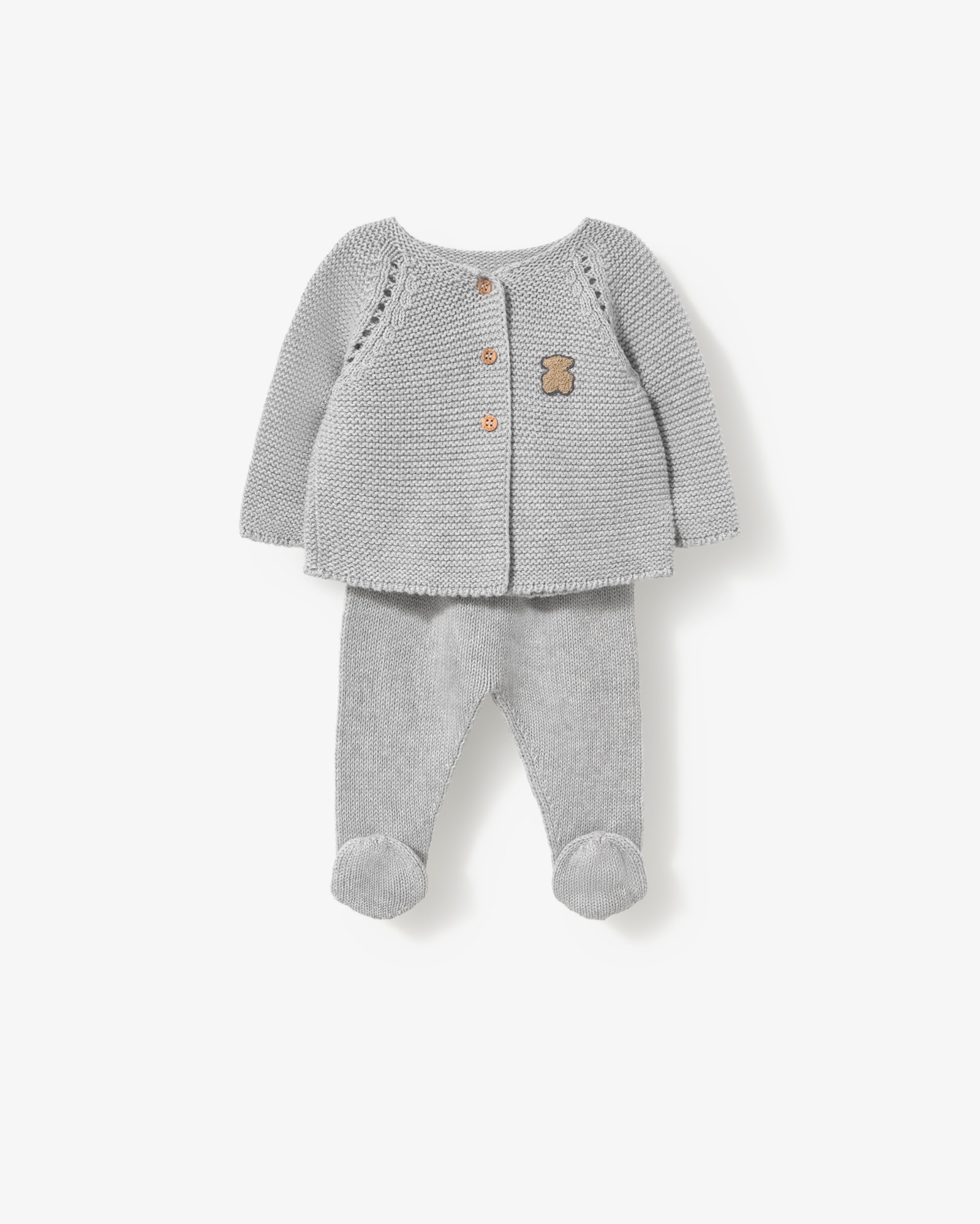 Imagem 0 de Conjunto para Bebé em Algodão Tricotado Liso com Camisola Abotoada e Polaina