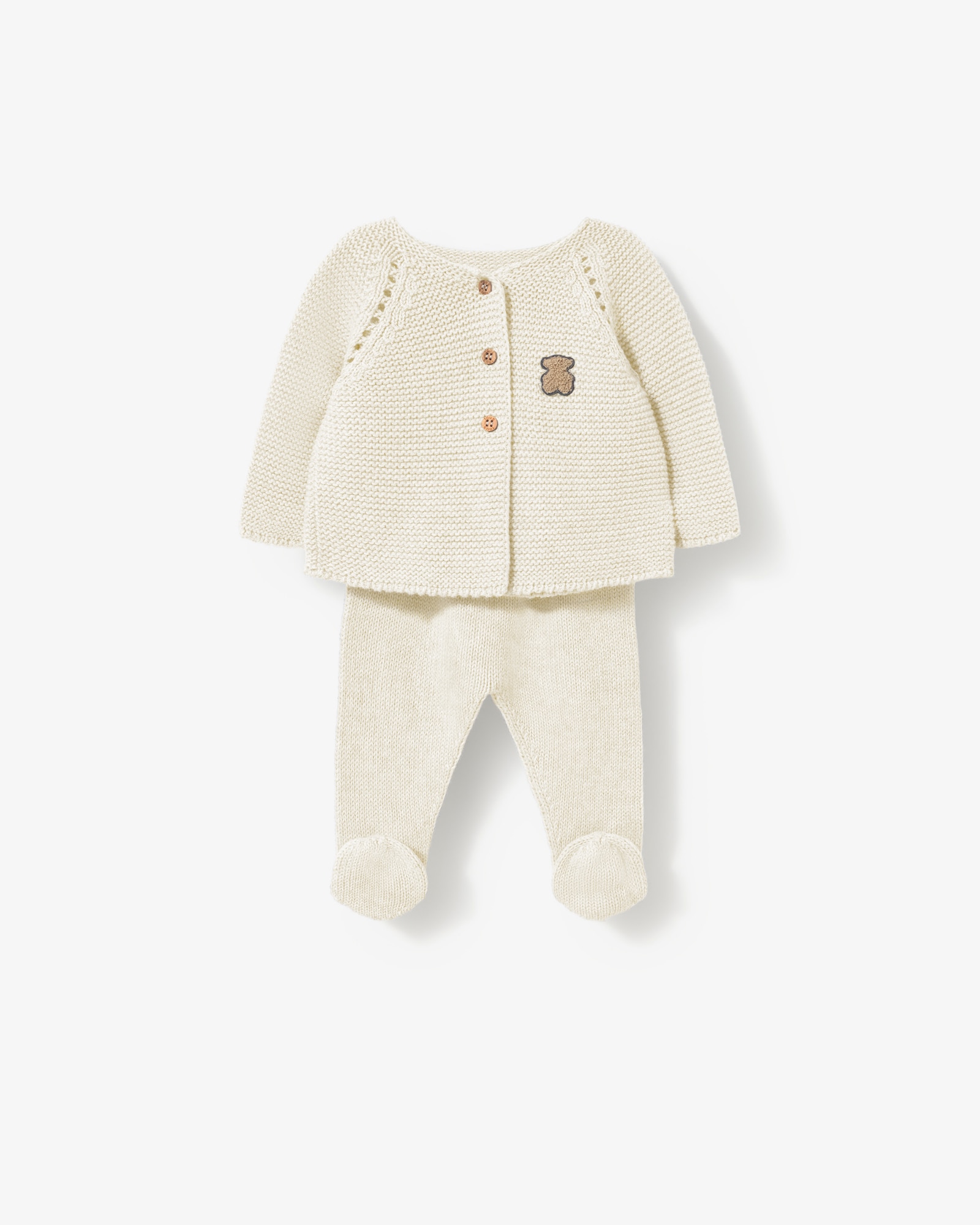 Imagem 0 de Conjunto para Bebé em Algodão Tricotado Liso com Camisola Abotoada e Polaina