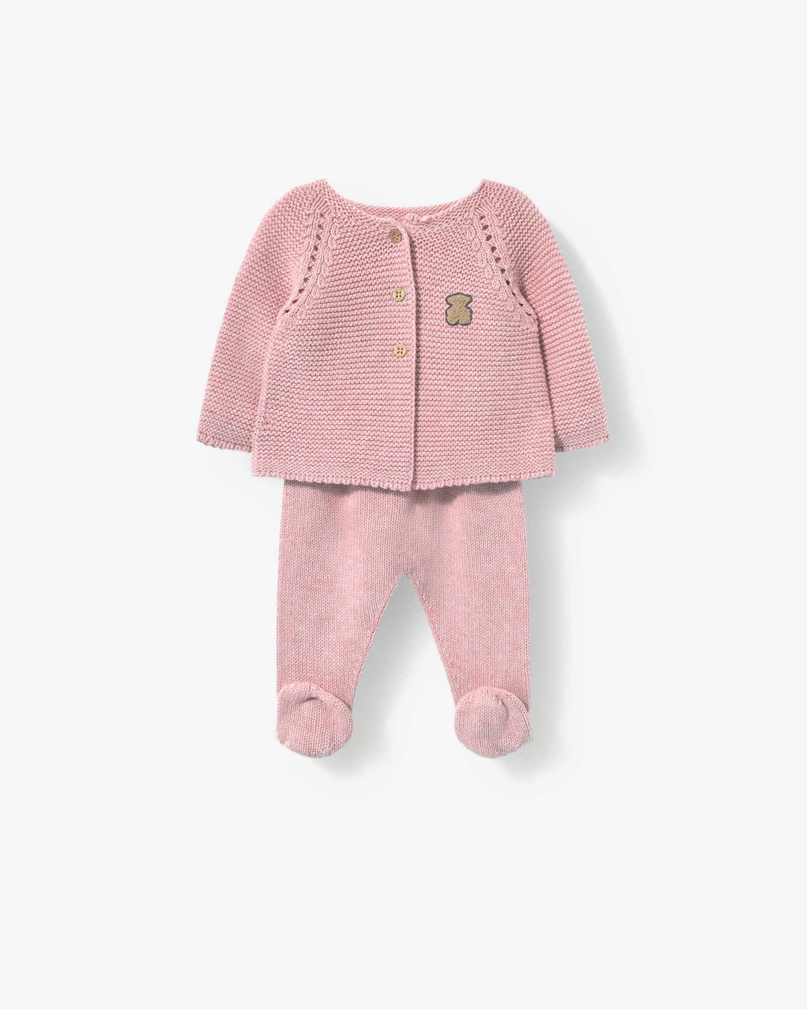 Imagem 0 de Conjunto para Bebé em Algodão Tricotado Liso com Camisola Abotoada e Polainas