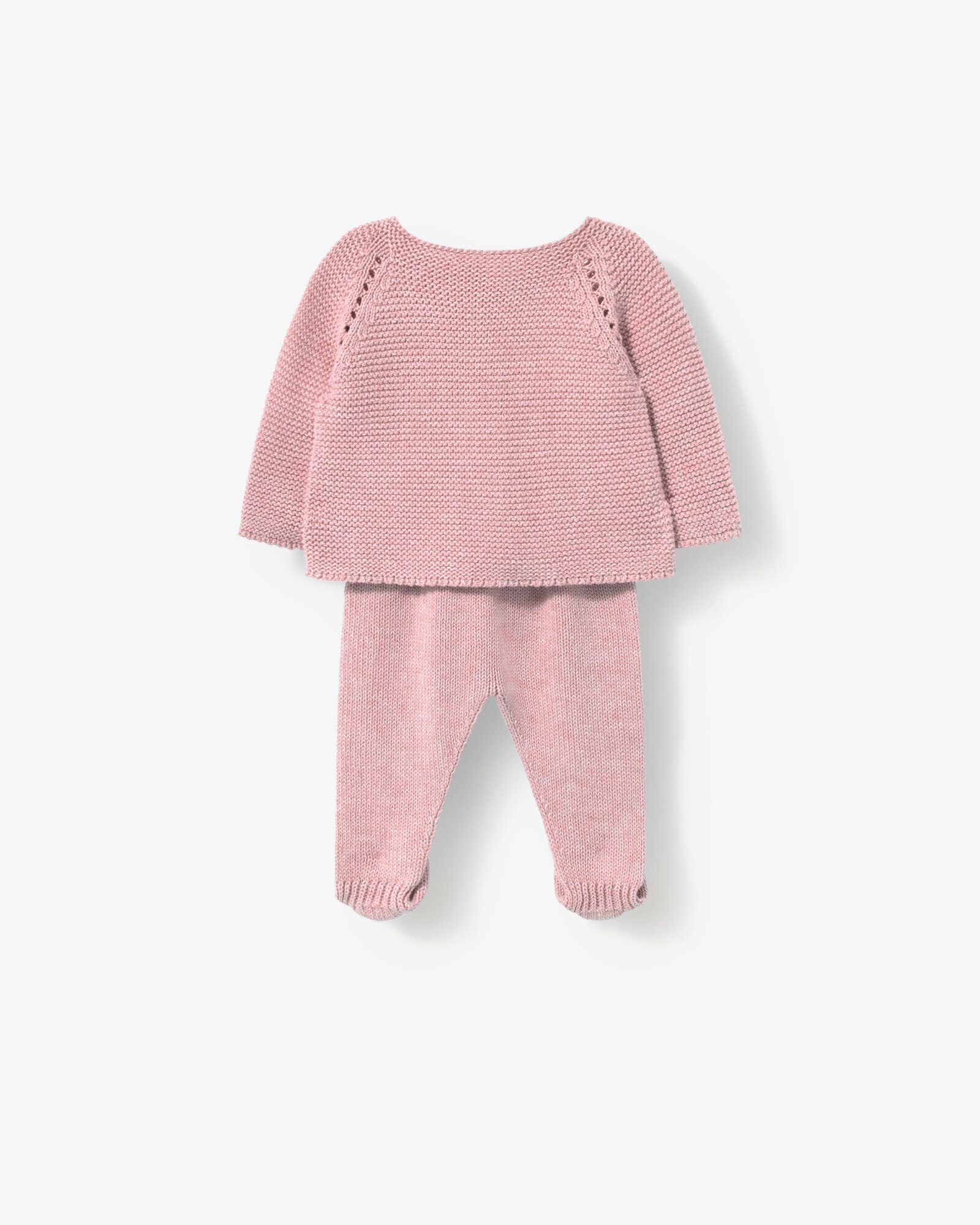 Conjunto para Bebé em Algodão Tricotado Liso com Camisola Abotoada e Polainas Tous Rosa-2