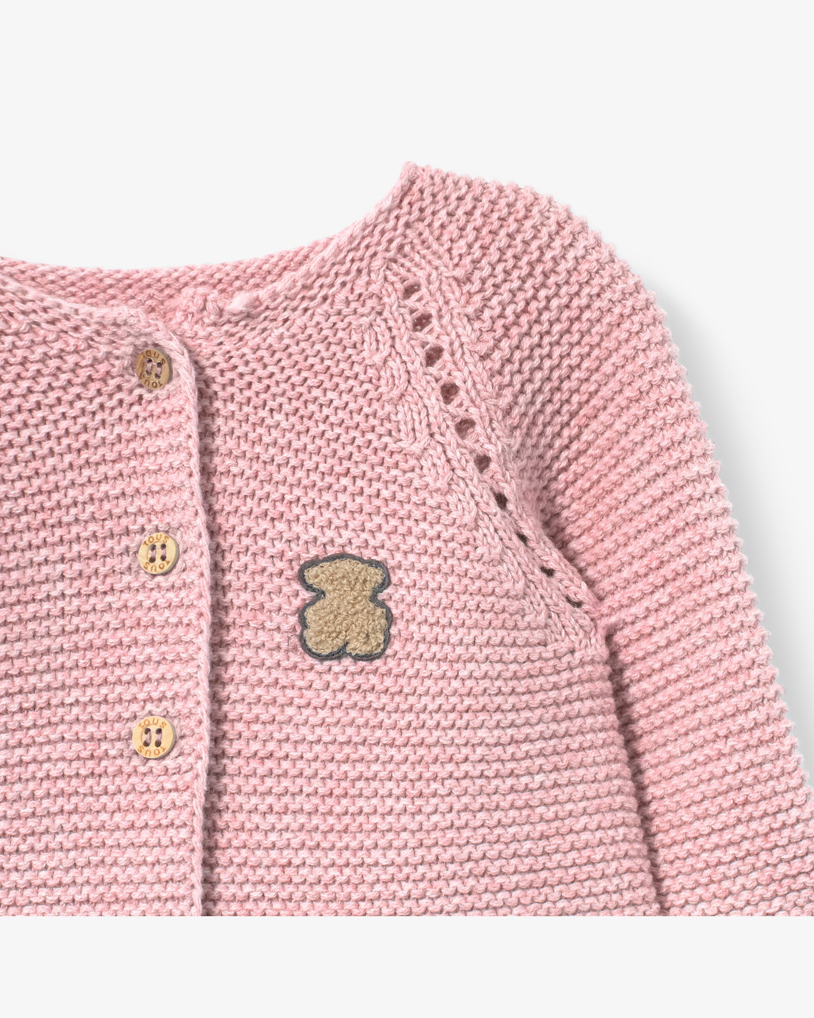 Conjunto para Bebé em Algodão Tricotado Liso com Camisola Abotoada e Polainas Tous Rosa-4