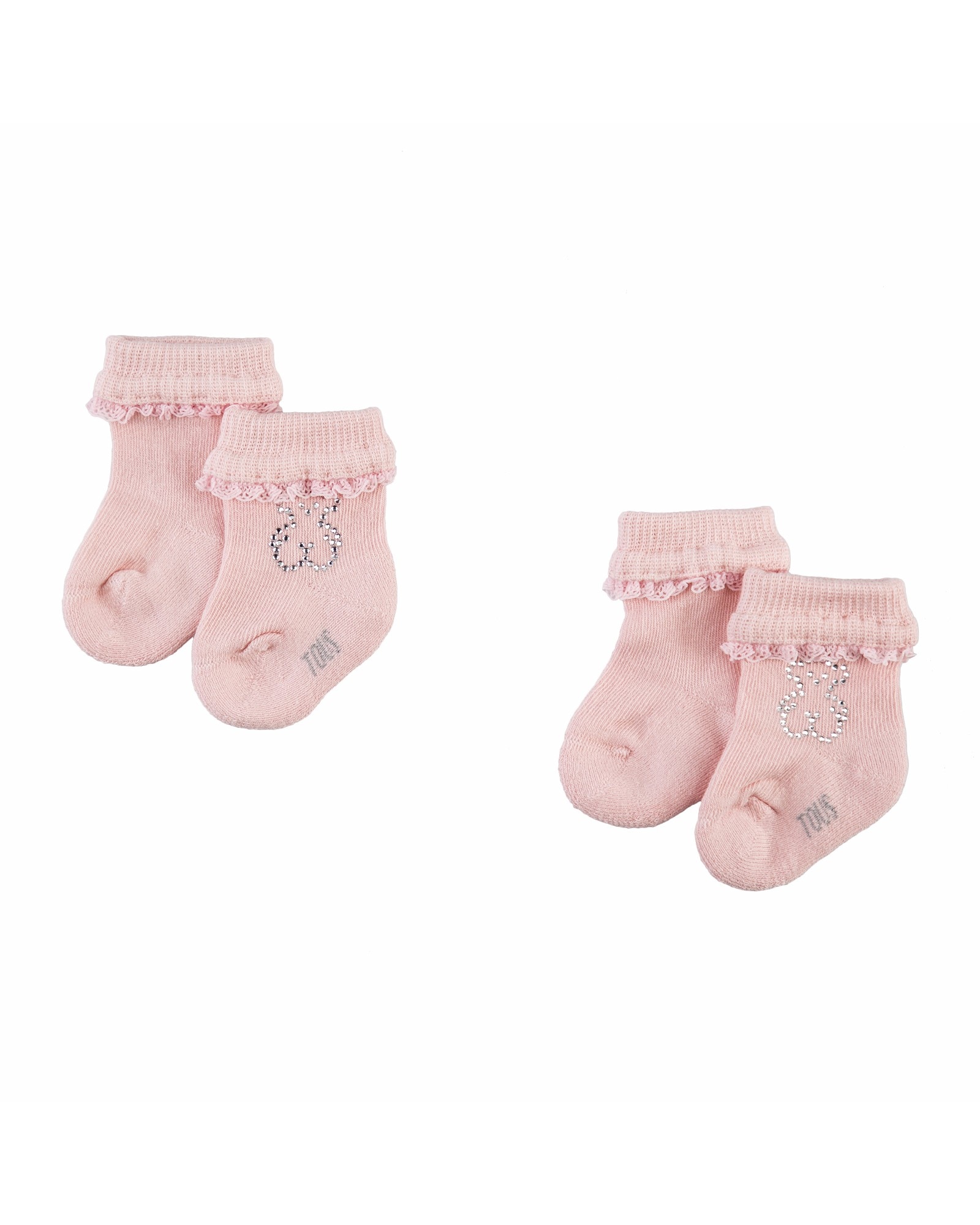 Pack de 2 Meias de Bebé com Renda e Strass Tous Rosa-1