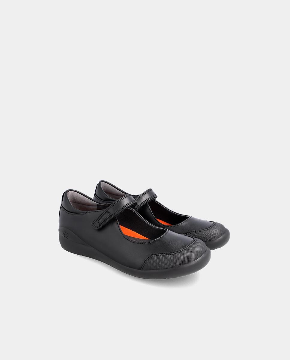 Sapatos de Presilha Infantil de Napa com Velcro Preto-2