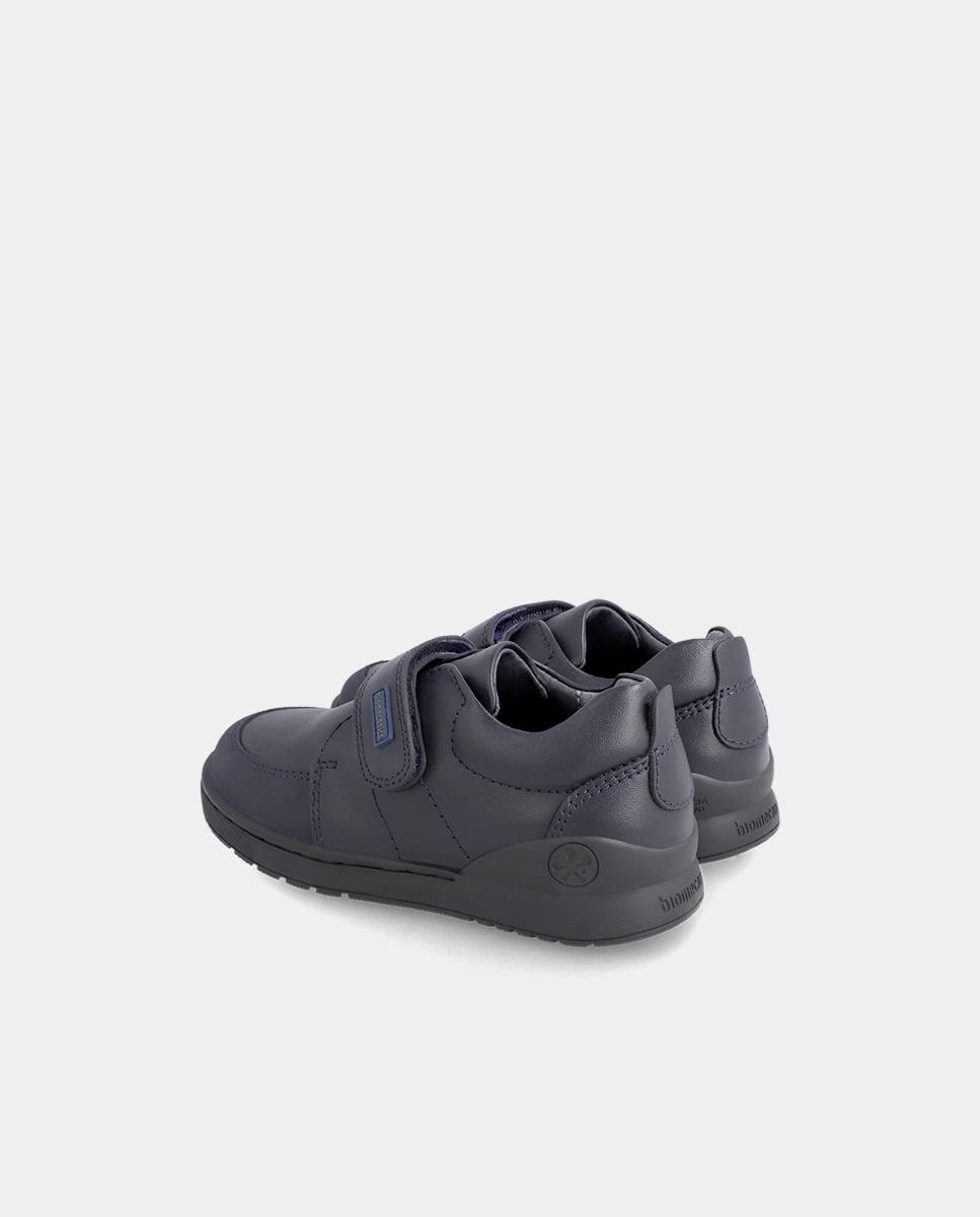 Sapatilhas de Pele Infantil com Velcro Azul-marinho-3