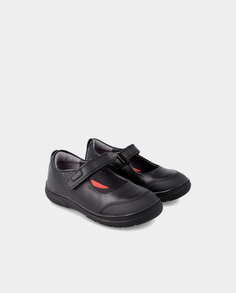 Merceditas Colegiais em Pele com Velcro Preto-2