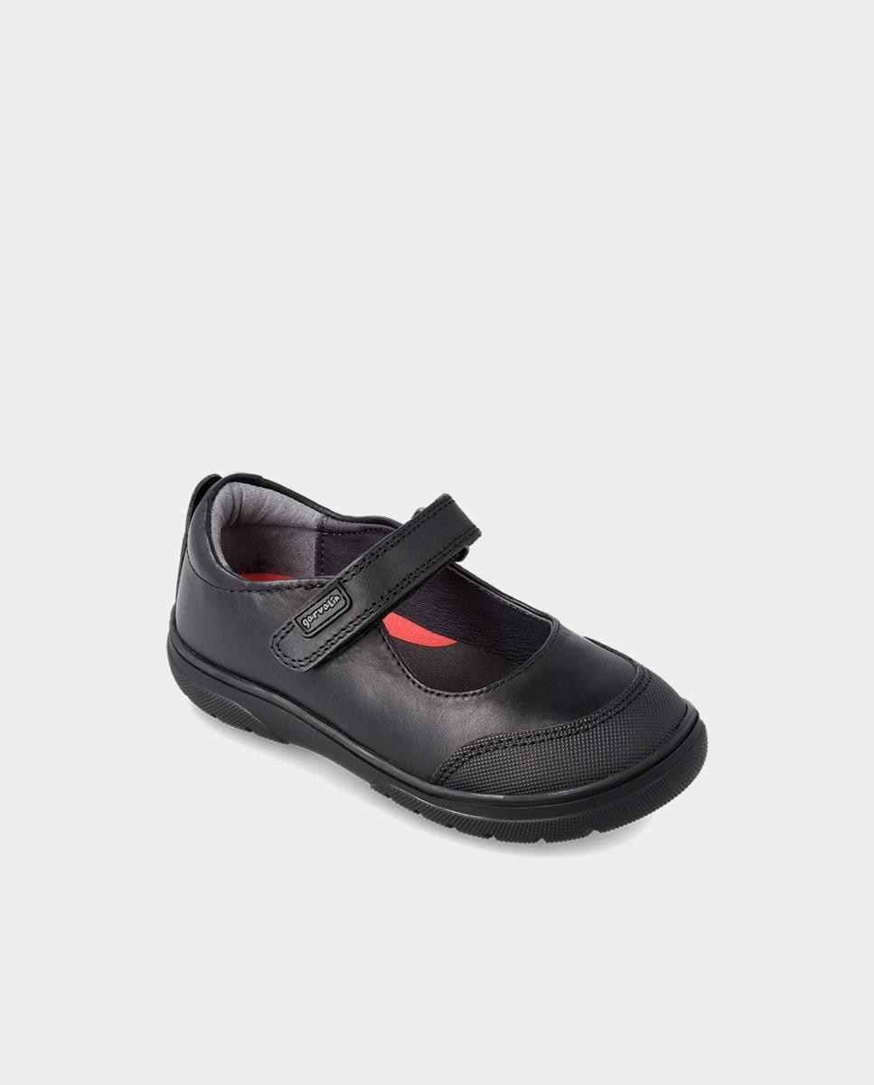 Merceditas Colegiais em Pele com Velcro Preto-4