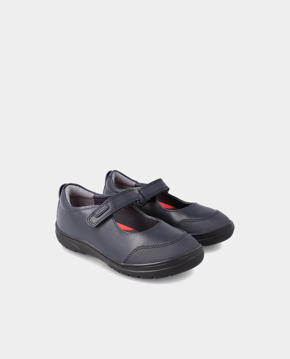 Merceditas Colegiais em Pele com Velcro Azul-marinho-2