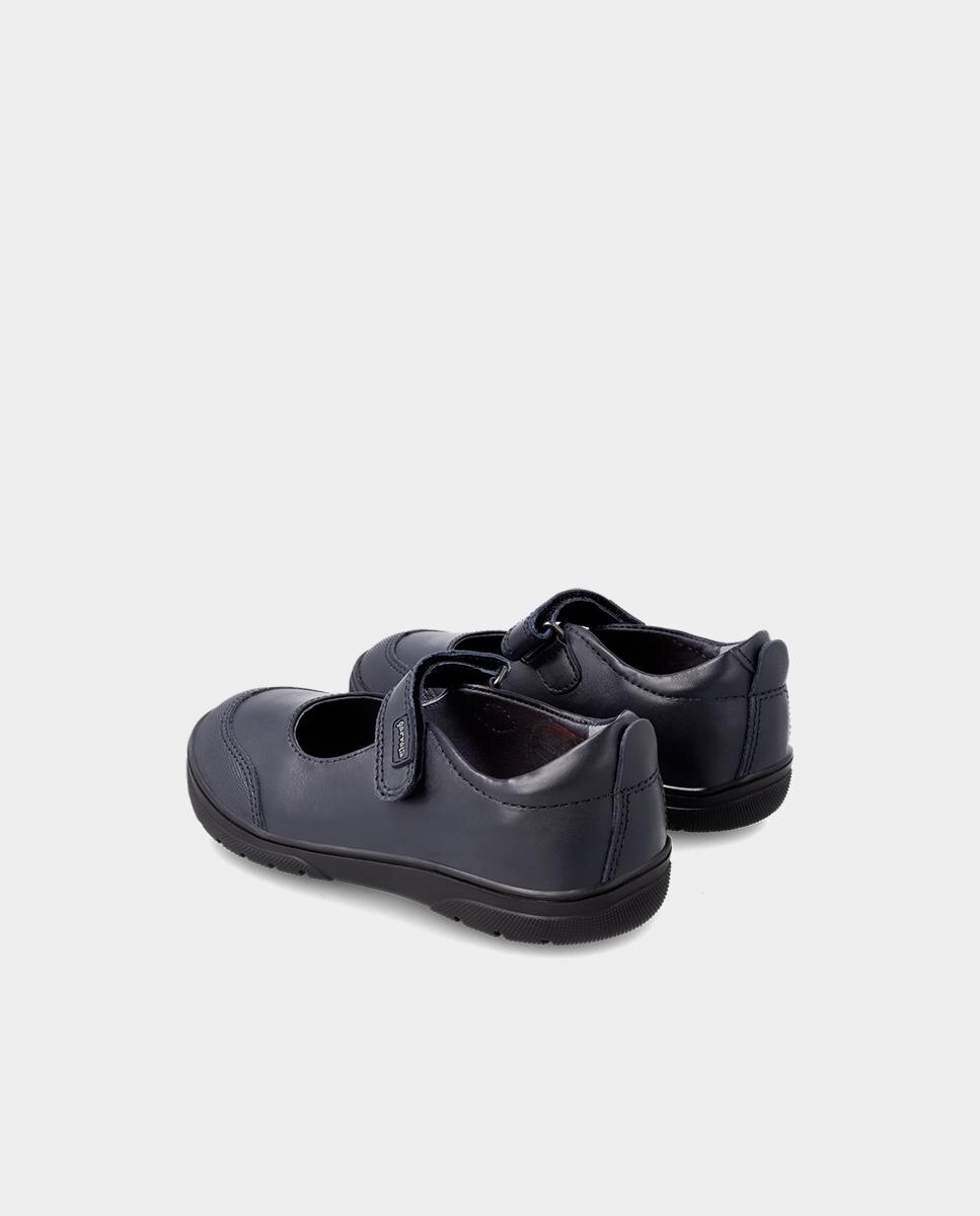 Merceditas Colegiais em Pele com Velcro Azul-marinho-3