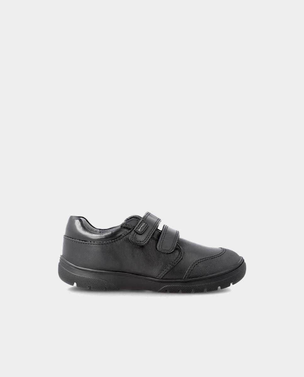 Bluchers Infantil Colegiais em Pele com Fecho Ajustável Preto-1