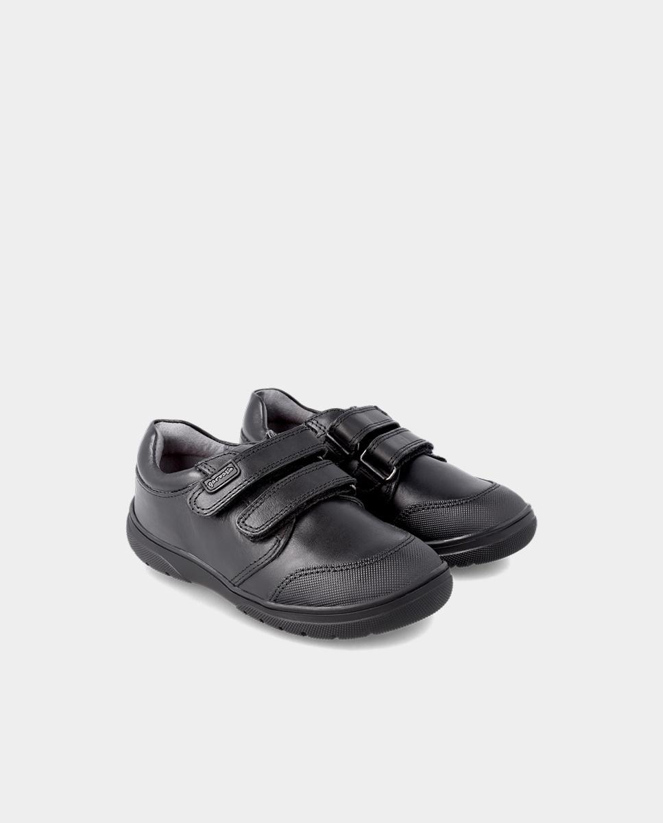 Bluchers Infantil Colegiais em Pele com Fecho Ajustável Preto-2