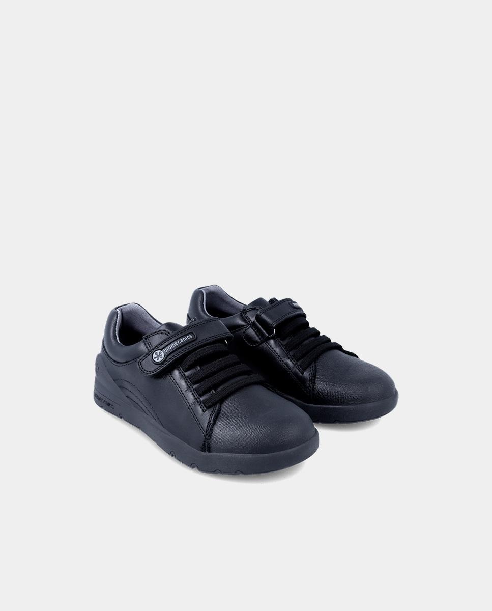 Sapatos de Cordões Infantil em Pele com Atacadores e Velcro Biomecanics Preto-2