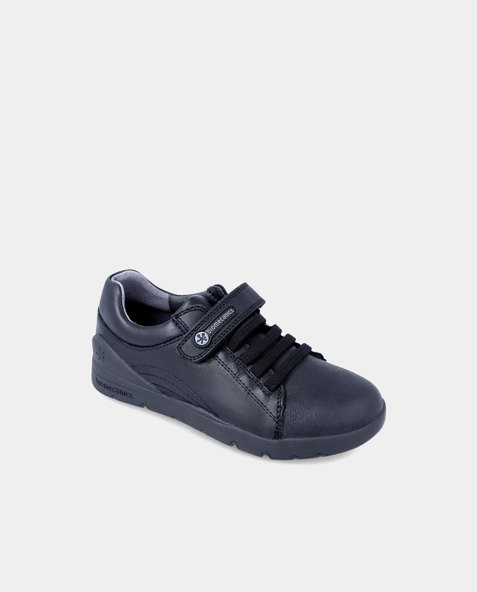 Sapatos de Cordões Infantil em Pele com Atacadores e Velcro Biomecanics Preto-4