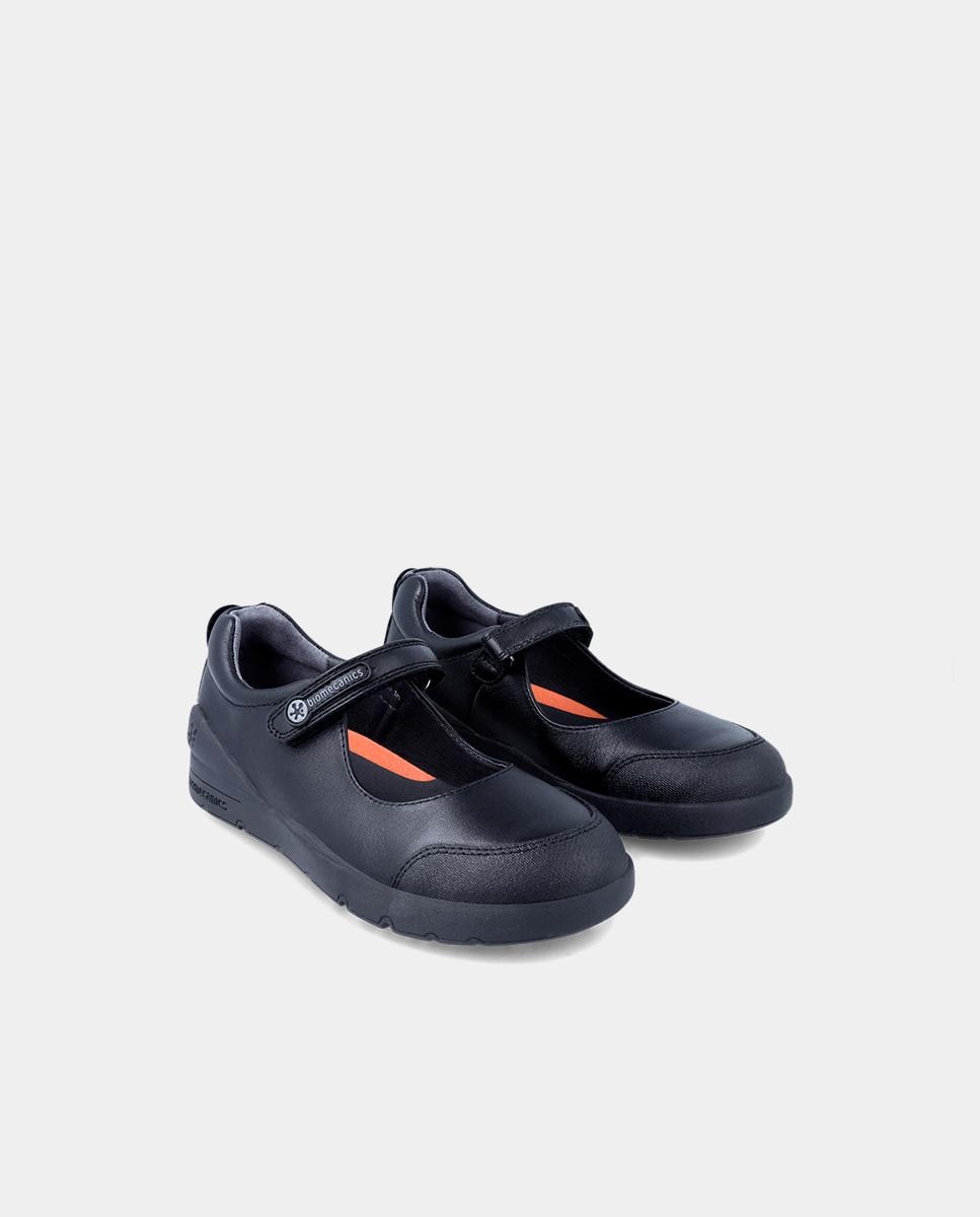 Sapatos de Cordões Infantil em Pele com Sola de Borracha Biomecanics Preto-2