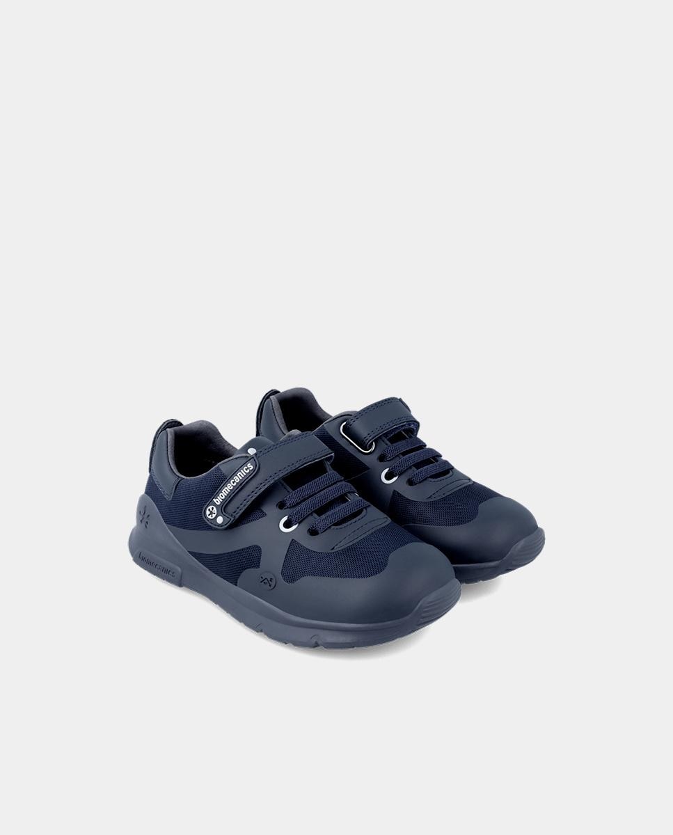 Sapatos de Cordões Infantil em Pele com Atacadores e Velcro Biomecanics Azul-marinho-2
