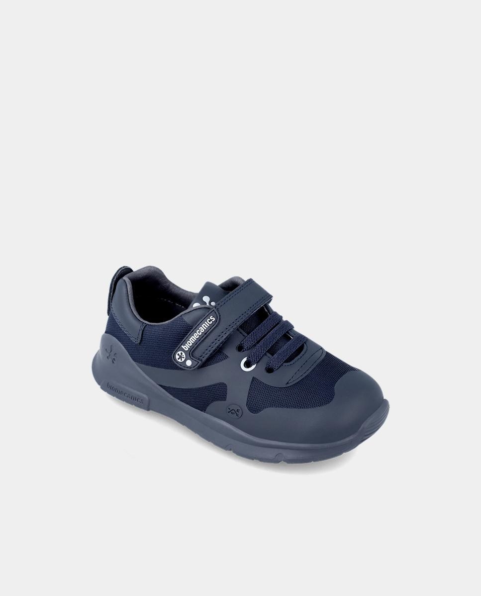 Sapatos de Cordões Infantil em Pele com Atacadores e Velcro Biomecanics Azul-marinho-4