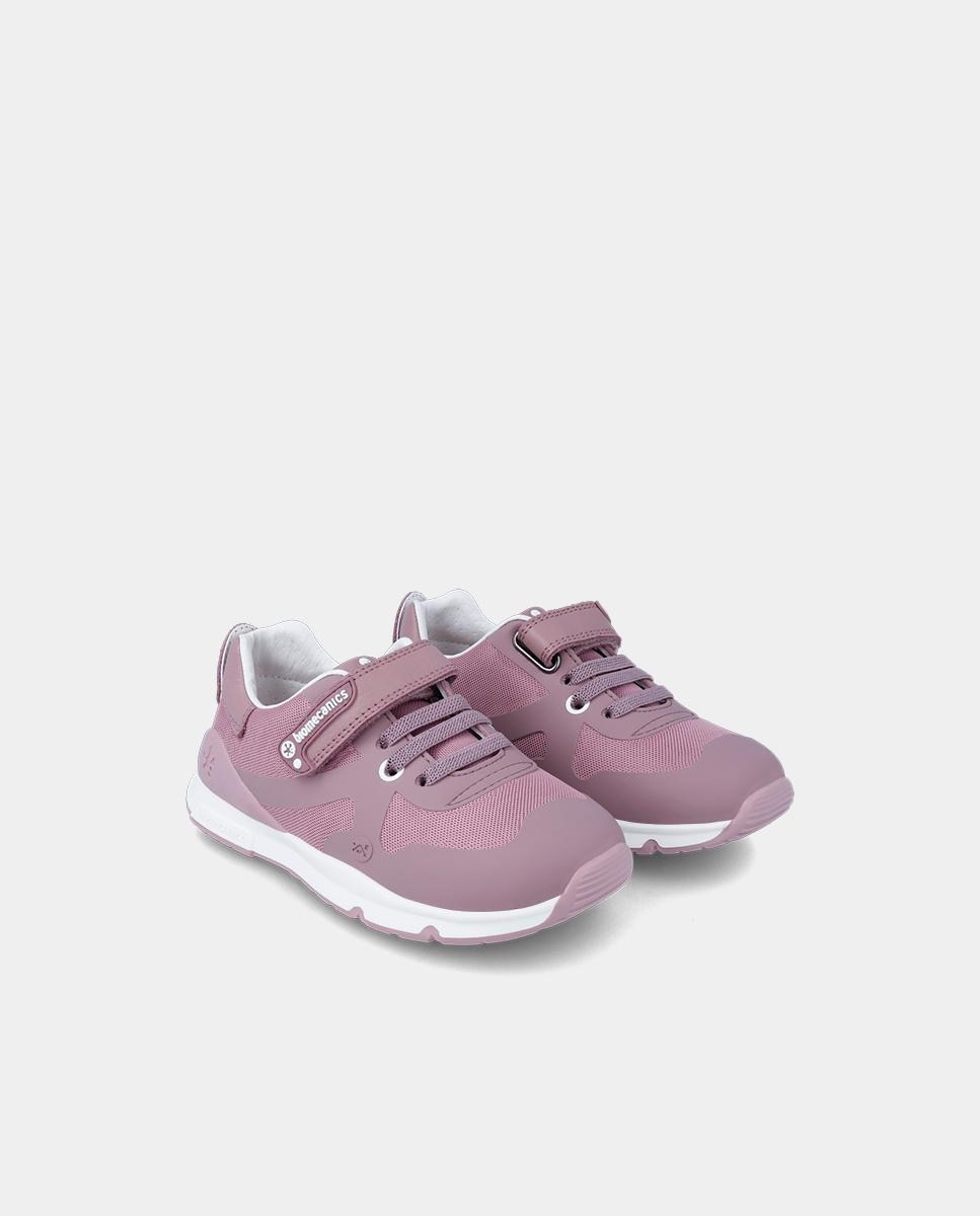 Sapatilhas Desportivas Infantil de Pele com Velcro e Atacadores Lilás-2