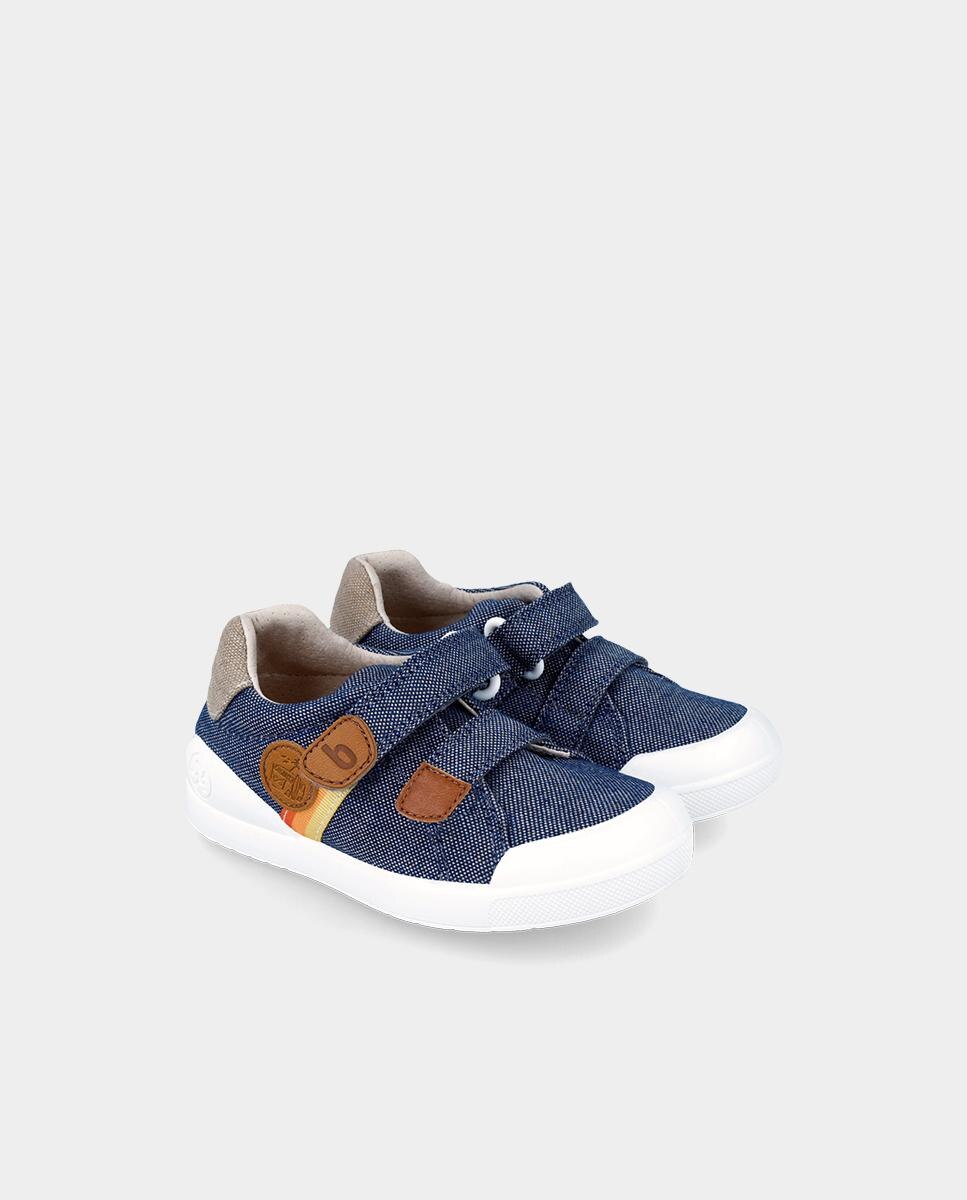 Sapatilhas de Lona Infantil com Três Riscas na Lateral e Velcro Biomecanics Azul-2