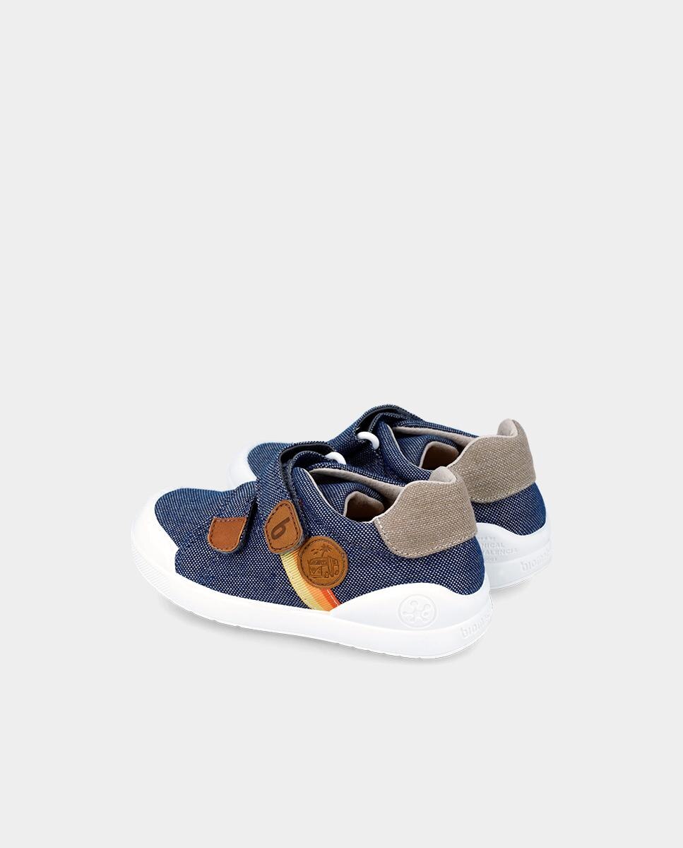 Sapatilhas de Lona Infantil com Três Riscas na Lateral e Velcro Biomecanics Azul-3