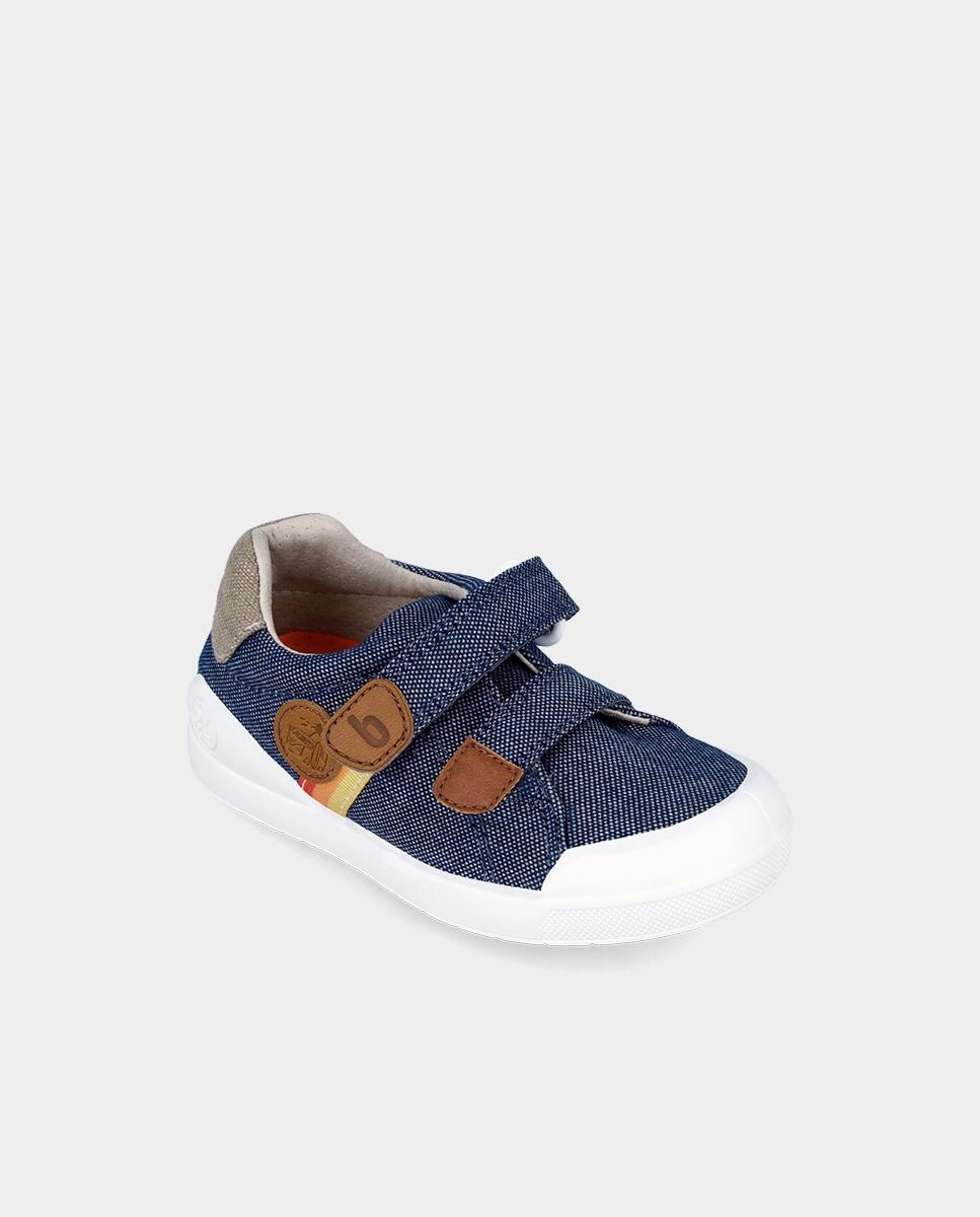 Sapatilhas de Lona Infantil com Três Riscas na Lateral e Velcro Biomecanics Azul-4