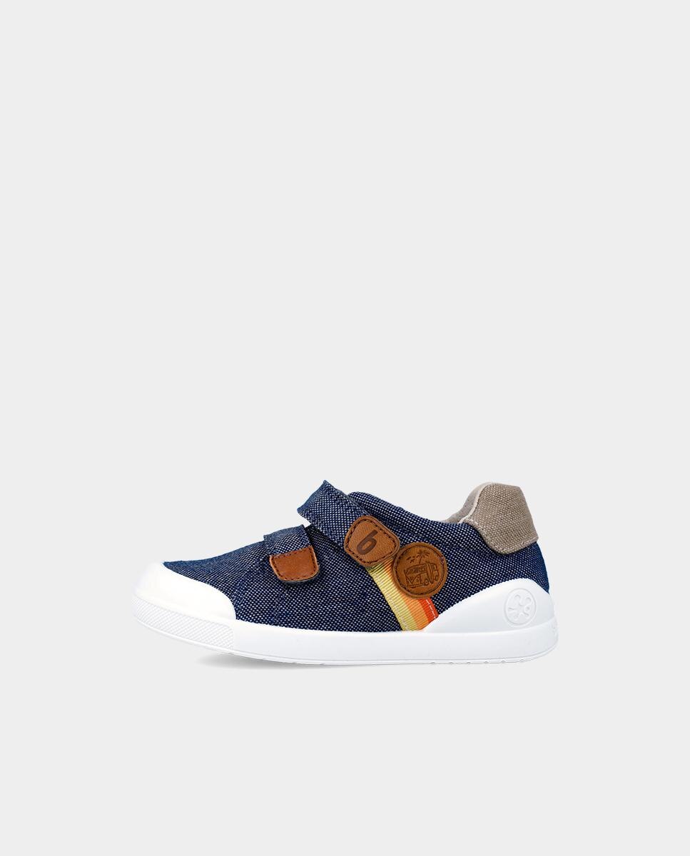 Sapatilhas de Lona Infantil com Três Riscas na Lateral e Velcro Biomecanics Azul-5