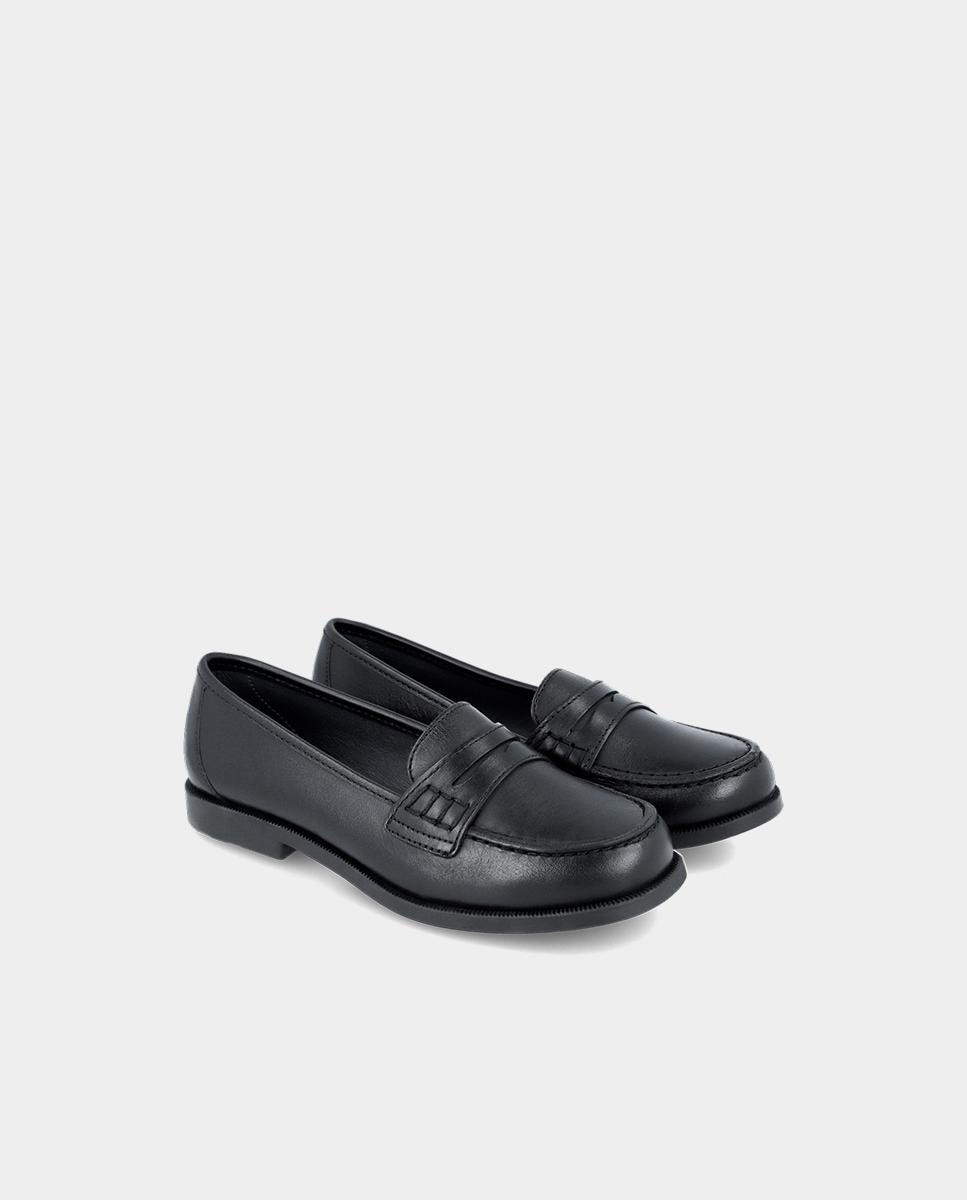 Mocassins Infantil Colegiais de Pele Super Ligeiros e Confortáveis Preto-2