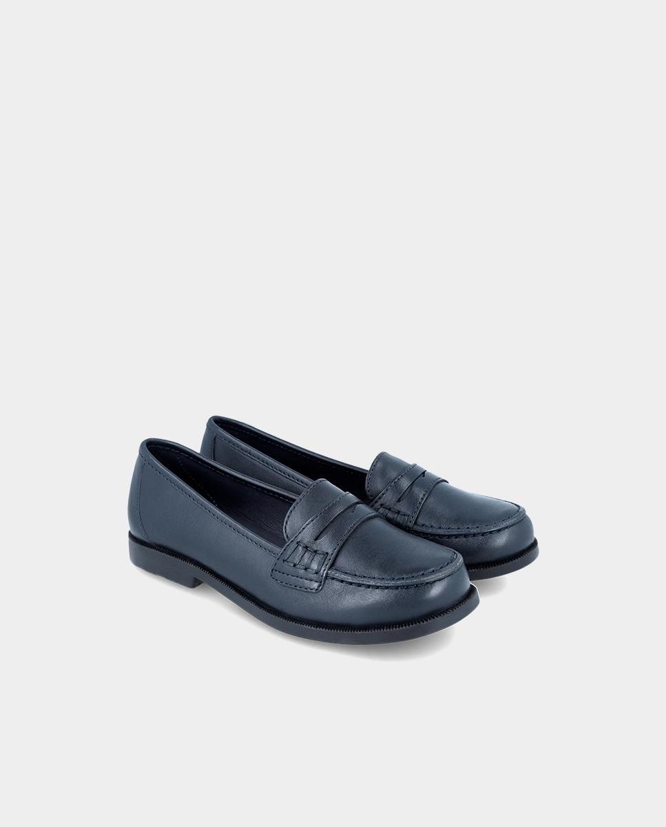 Mocassins Infantil Colegiais de Pele Super Ligeiros e Confortáveis Garvalín Azul-marinho-2