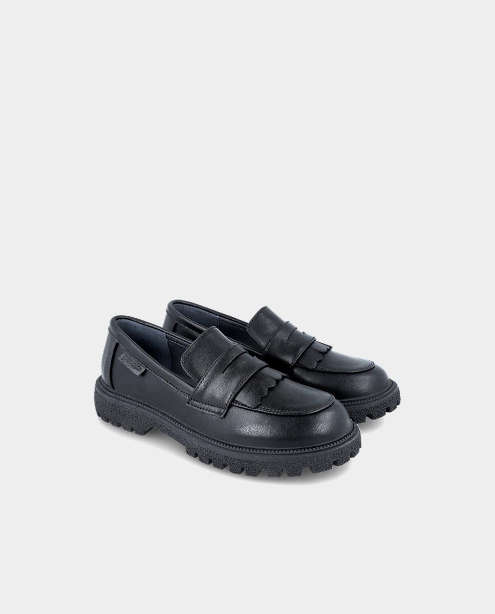 Mocassins Infantil Colegiais de Pele em Preto Garvalín Preto brilhante-2
