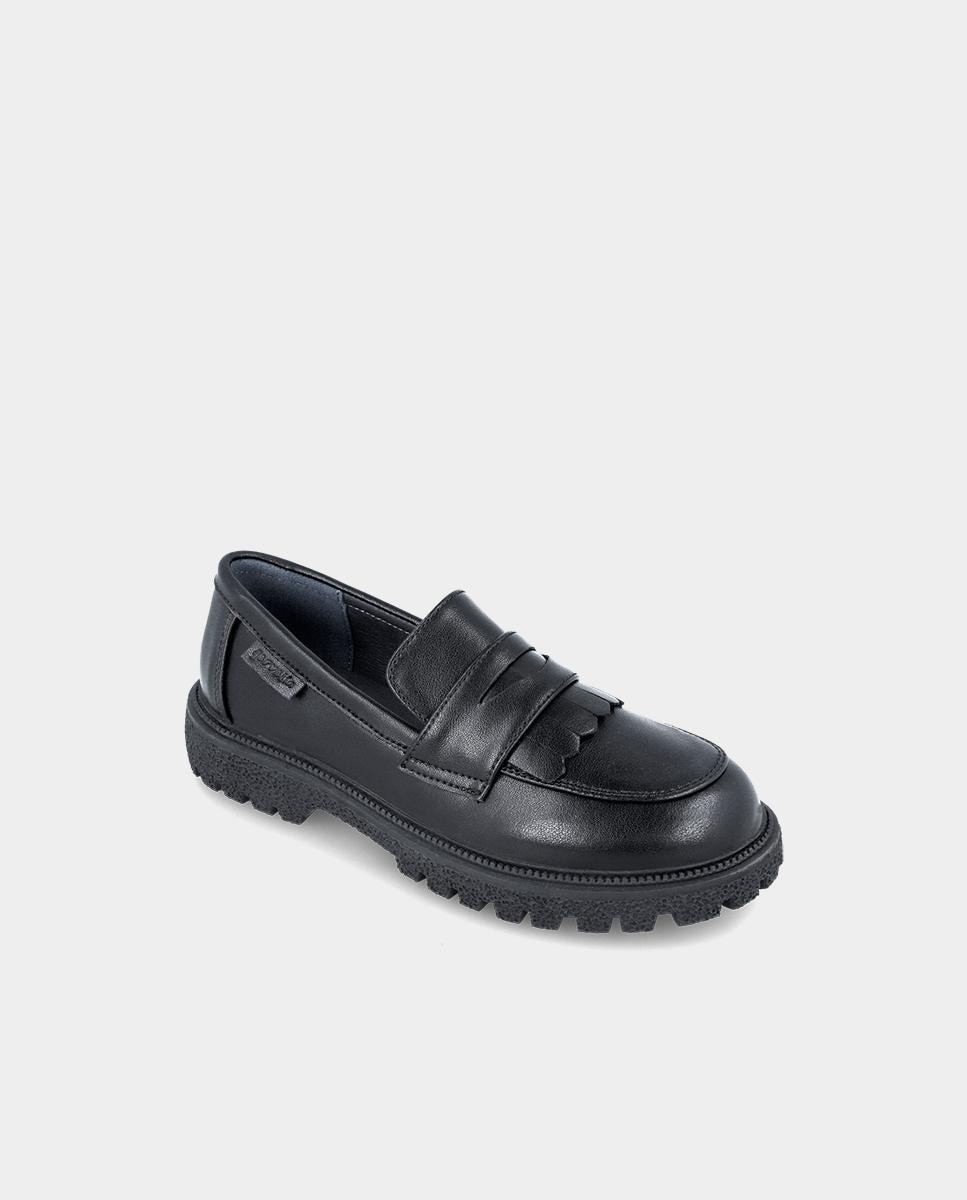 Mocassins Infantil Colegiais de Pele em Preto Garvalín Preto brilhante-4