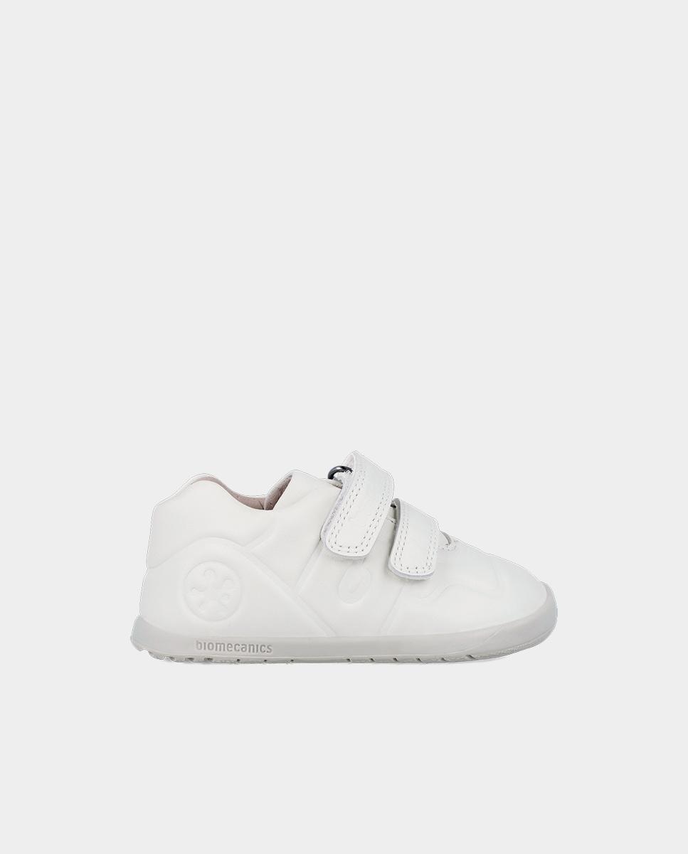 Sapatilhas de Pele para Bebé Respeitosas com o Crescimento Natural do Pé e Fecho Duplo de Velcro Branco-1