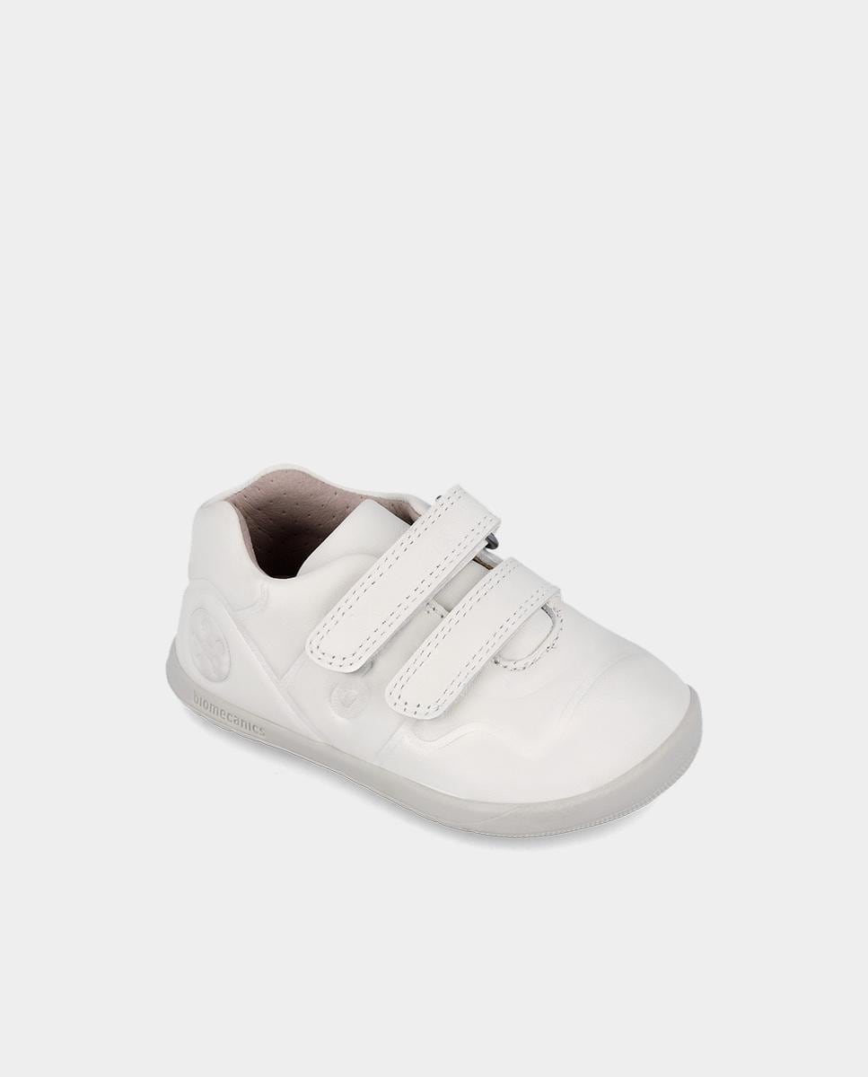 Sapatilhas de Pele para Bebé Respeitosas com o Crescimento Natural do Pé e Fecho Duplo de Velcro Branco-4