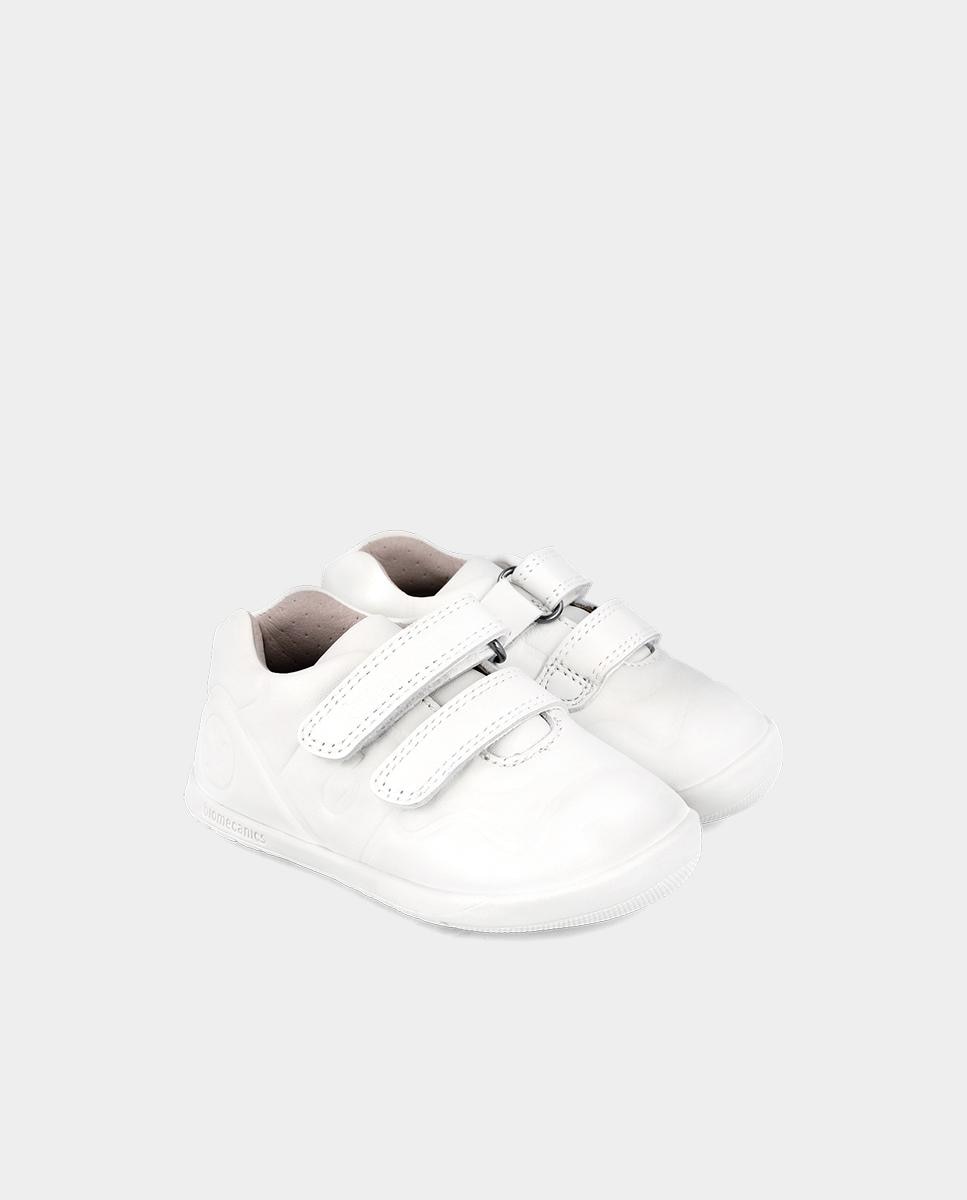 Sapatilhas de Pele para Bebé Respeitosas com o Crescimento Natural Do Pé e Fecho Duplo de Velcro Biomecanics Branco-2