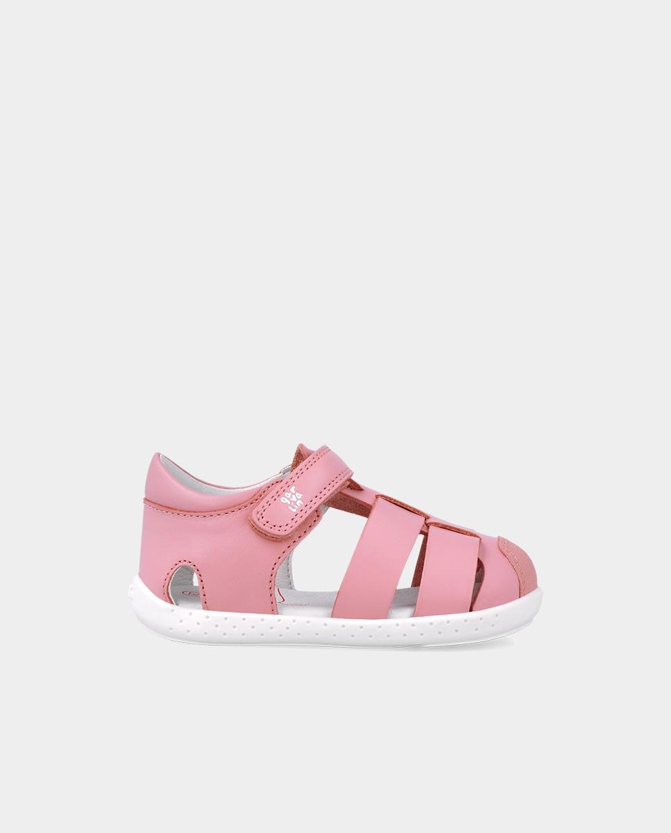 Sandálias Fechadas Infantil de Pele Fabricadas com Materiais Respeitosos e Minimalistas Garvalín Rosa-1