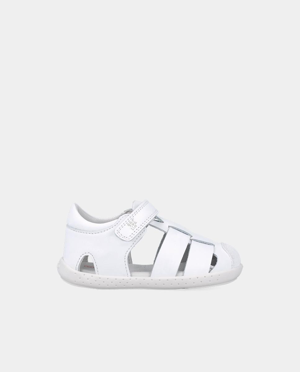 Sandálias Fechadas Infantil Respeituosas com o Crescimento Do Pé e Velcro Branco-1