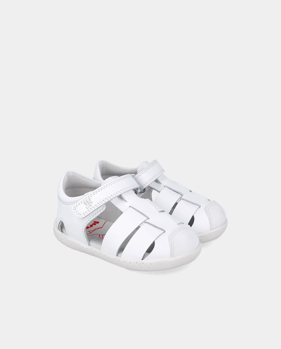 Sandálias Fechadas Infantil Respeituosas com o Crescimento Do Pé e Velcro Branco-2