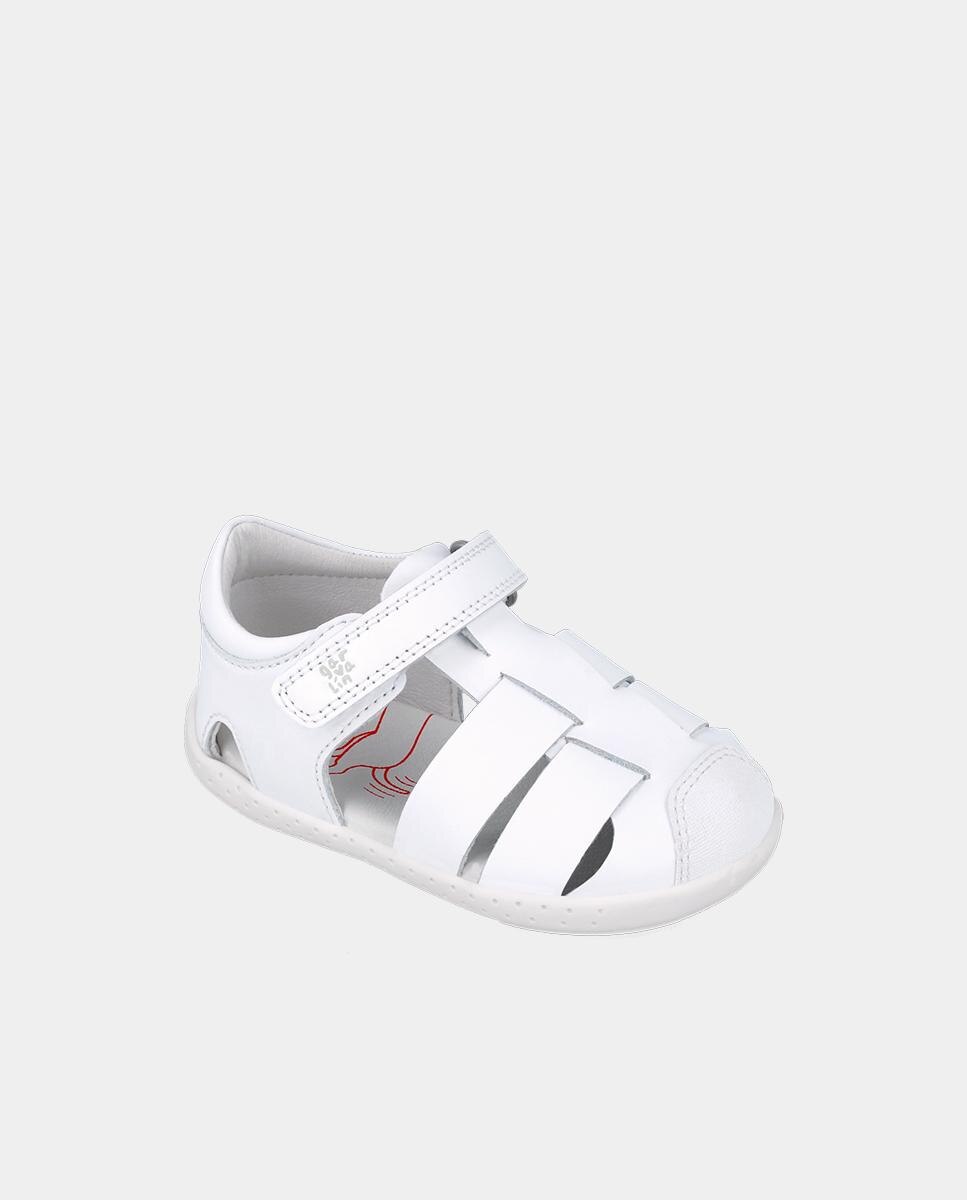 Sandálias Fechadas Infantil Respeituosas com o Crescimento Do Pé e Velcro Branco-4
