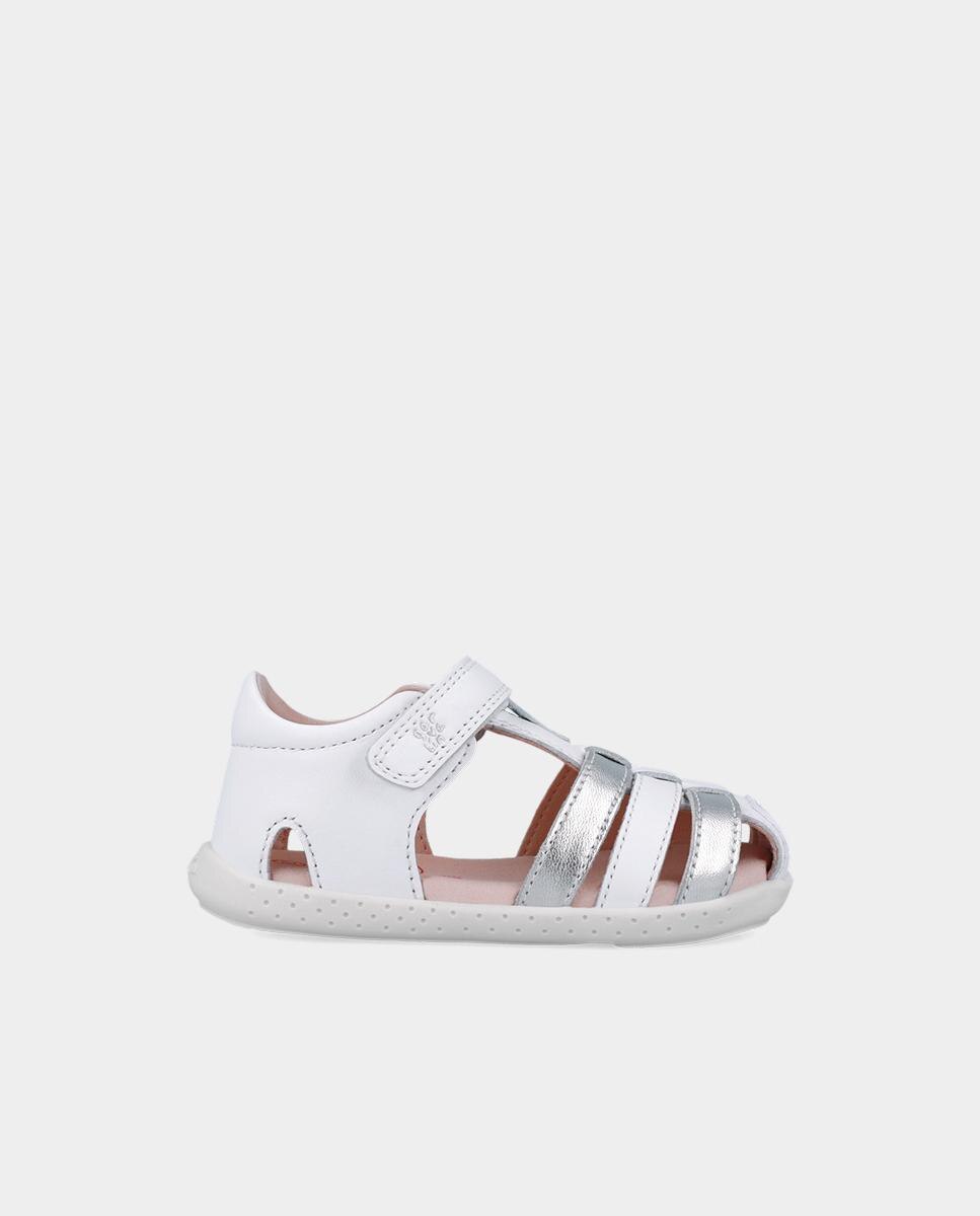 Sandálias Fechadas Infantil de Pele Realizadas com Materiais Respeitosos e Minimalistas Garvalín Branco / Prata / Rosa-1