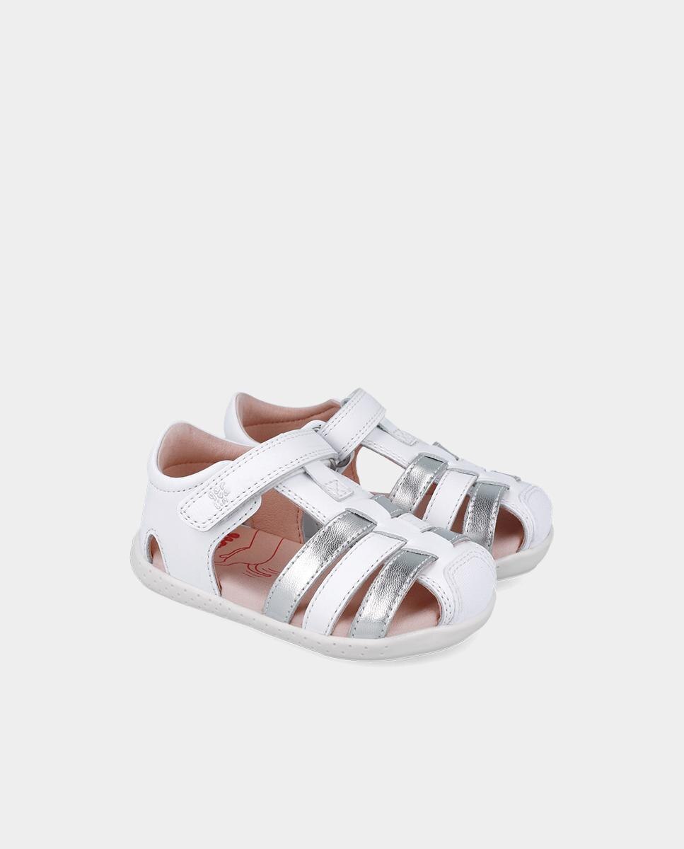 Sandálias Fechadas Infantil de Pele Realizadas com Materiais Respeitosos e Minimalistas Garvalín Branco / Prata / Rosa-2