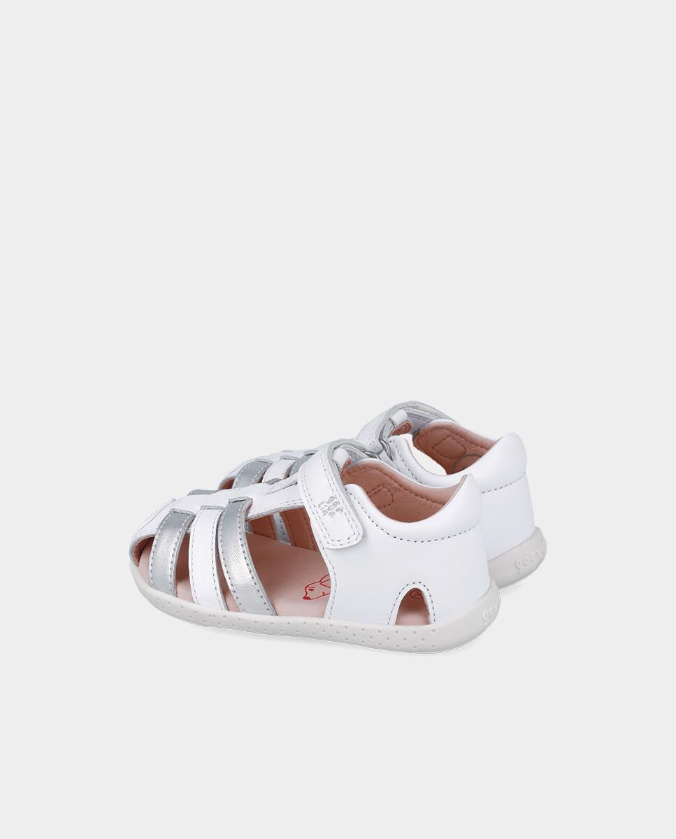 Sandálias Fechadas Infantil de Pele Realizadas com Materiais Respeitosos e Minimalistas Garvalín Branco / Prata / Rosa-5