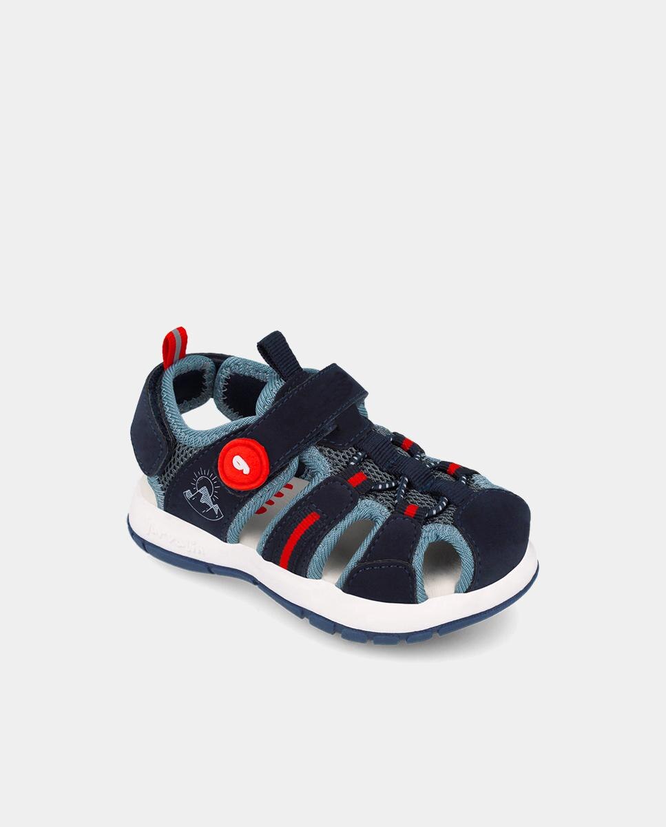 Sandálias Fechadas Infantil com Velcro Azul-marinho / Rosa-4