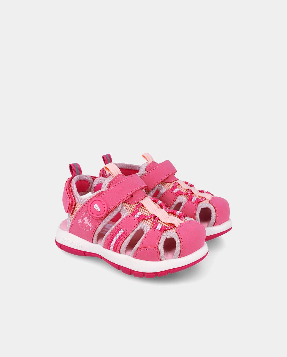 Sandálias Fechadas Infantil com Velcro e Detalhes em Contraste Fúcsia-2