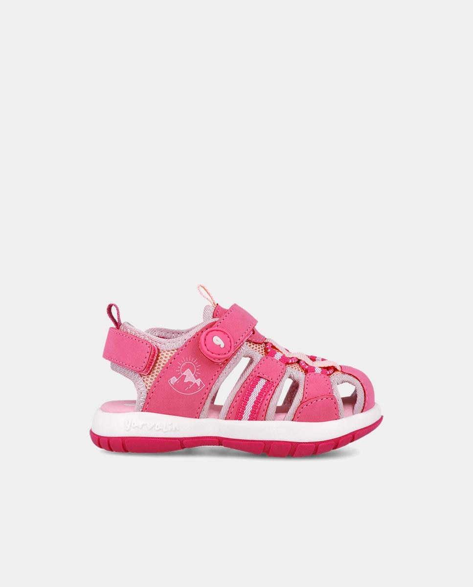 Sandálias Fechadas Infantil com Velcro e Detalhes em Contraste Garvalín Fúcsia-1
