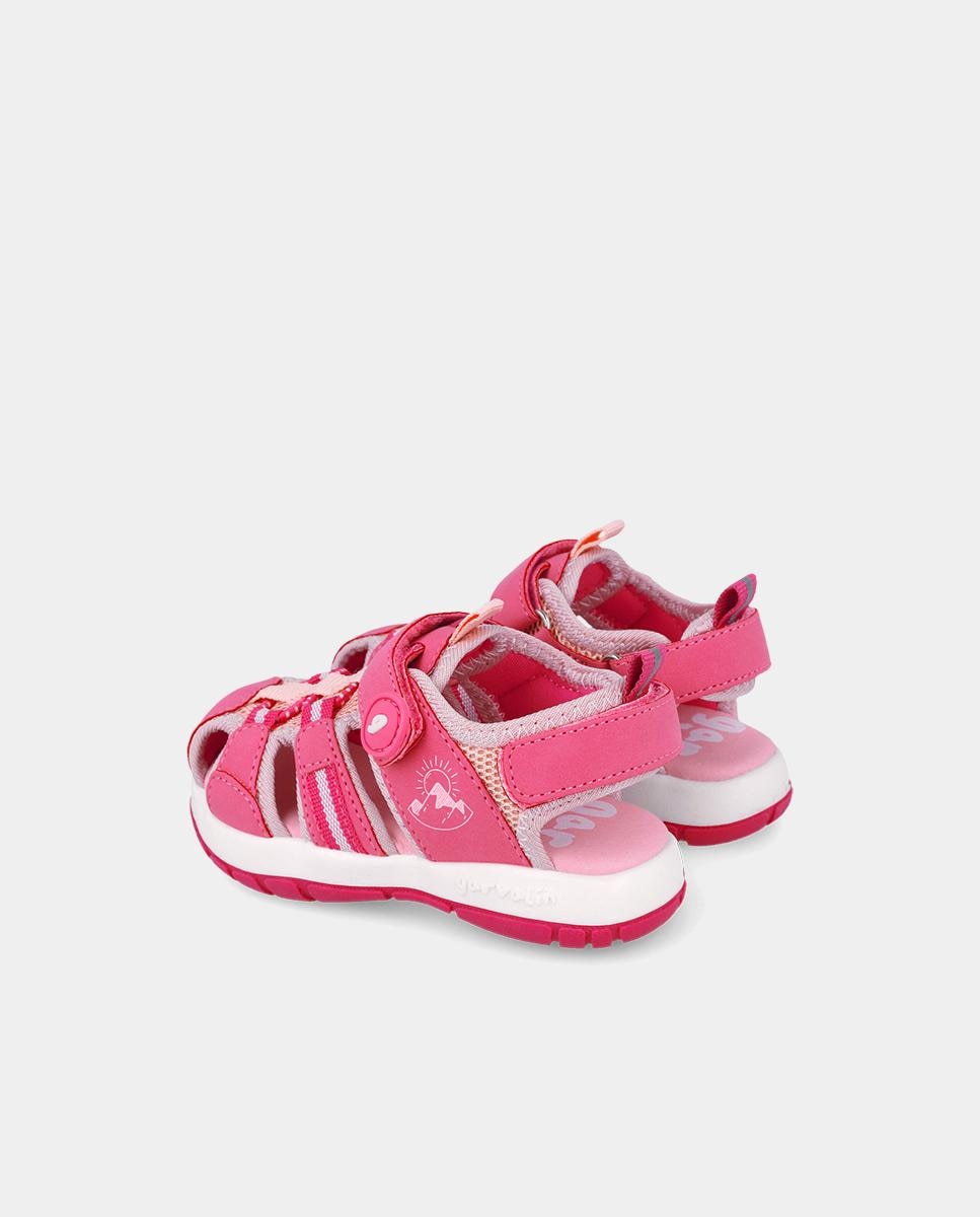 Sandálias Fechadas Infantil com Velcro e Detalhes em Contraste Garvalín Fúcsia-3