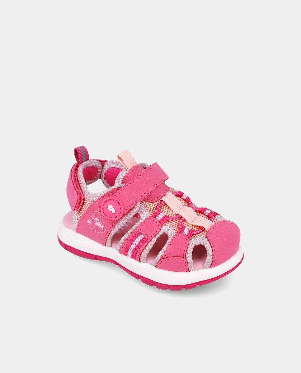Sandálias Fechadas Infantil com Velcro e Detalhes em Contraste Garvalín Fúcsia-4