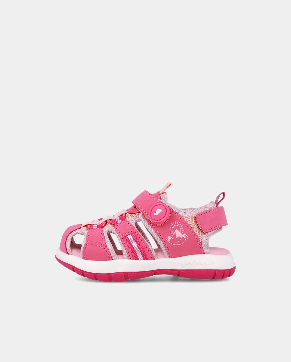 Sandálias Fechadas Infantil com Velcro e Detalhes em Contraste Garvalín Fúcsia-5