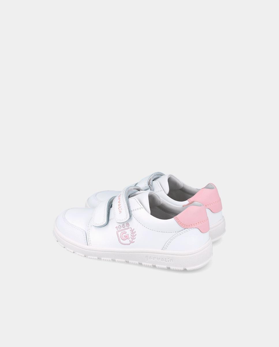 Sapatilhas de Luzes Infantil em Pele e Respeitosas com o Crescimento Natural Do Pé Garvalín Branco / Rosa-5