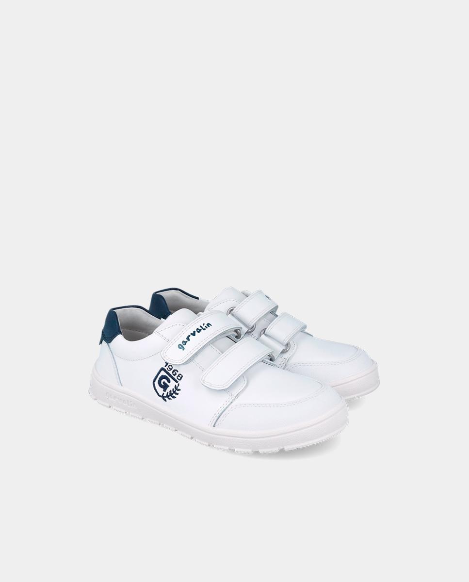 Sapatilhas de Luzes Infantil em Pele e Respeitosas com o Crescimento Natural Do Pé Branco / Azul-2