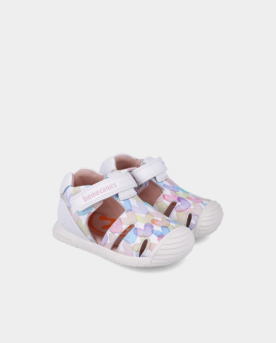 Sandálias Fechadas para Criança em Pele com Corações Biomecanics Branco-2